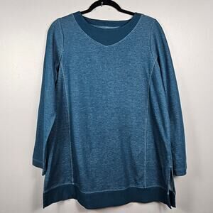 J.Jill Fit Double Knit Tunic Top Teal Long Sleeve‎ Side Slits Pullover Womens M